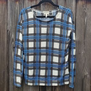 Joie Knit Blue Black Plaid Long Sleeve Top